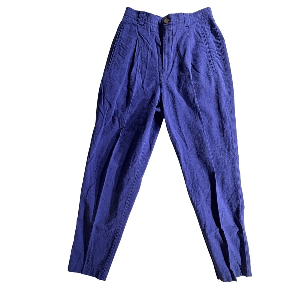 Lizsport Petite Vintage Blue High Waisted Pleated Cotton Tapered Pants Size 6P